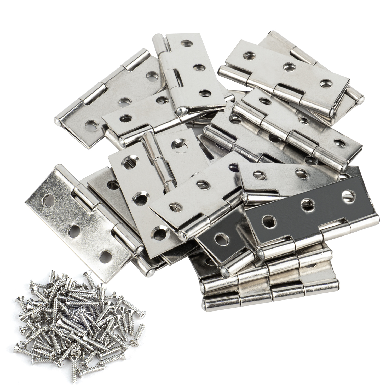 SELIKOUR 21 Pieces Stainless Steel Folding Hinges, 1.75 Inch Cabinet Hinges Door Hinges with Screws for Small Crafts